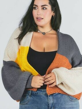 DAVI & DANI Colorblock Open-Front Cardigan OVERSIZED